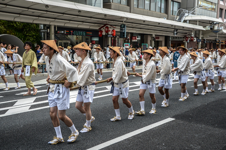Kyoto, Japan - 24 July 2016. Traditional event of Gion Matsuri festival at hot summer day in Kyoto.のeditorial素材