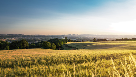 Panorama of the beautiful sunset in western Germany.