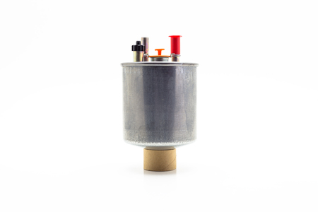 Car fuel filter for diesel engine. Isolated on a white backgroundの写真素材