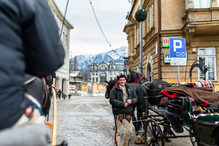 Zakopane, Poland - February 21, 2019. Photo of the city of Zakopane.のeditorial素材