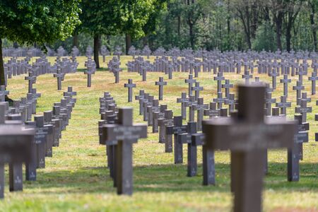 Ysselsteyn, Netherlands - May 23, 2019. A lot of small, concrete crosses.のeditorial素材