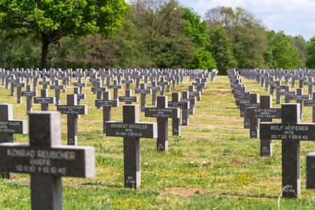 Ysselsteyn, Netherlands - May 23, 2019. A lot of small, concrete crosses.のeditorial素材