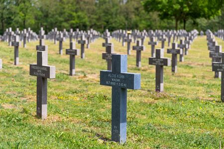 Ysselsteyn, Netherlands - May 23, 2019. A lot of small, concrete crosses.のeditorial素材