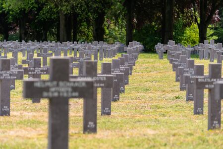 Ysselsteyn, Netherlands - May 23, 2019. A lot of small, concrete crosses.のeditorial素材