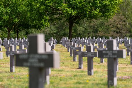 Ysselsteyn, Netherlands - May 23, 2019. A lot of small, concrete crosses.のeditorial素材
