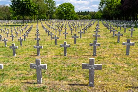 Ysselsteyn, Netherlands - May 23, 2019. A lot of small, concrete crosses.のeditorial素材