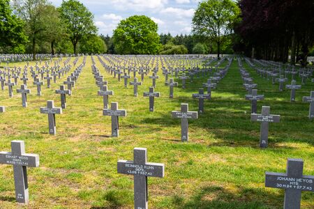 Ysselsteyn, Netherlands - May 23, 2019. A lot of small, concrete crosses.のeditorial素材