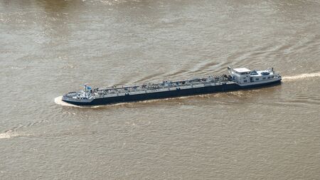 Koblenz, Germany - May 23, 2019. A large tanker ship sailing in Germany on the Rhine River. Transportation of oil, gas and gasoline.のeditorial素材