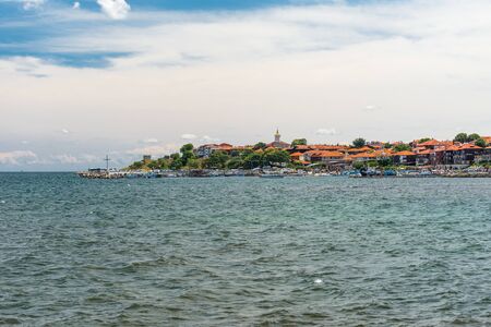 Nessebar, Bulgaria July 15, 2019. Historic buildings in the ancient city of Nessebar in Bulgaria. Nessebar is an ancient city-museum, located on a small peninsula on the Black Sea coast. View from afar.のeditorial素材