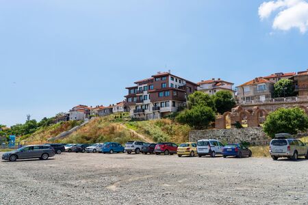 Nessebar, Bulgaria July 15, 2019. Historic buildings in the ancient city of Nessebar in Bulgaria. Nessebar is an ancient city-museum, located on a small peninsula on the Black Sea coast. Hotel on the coastのeditorial素材