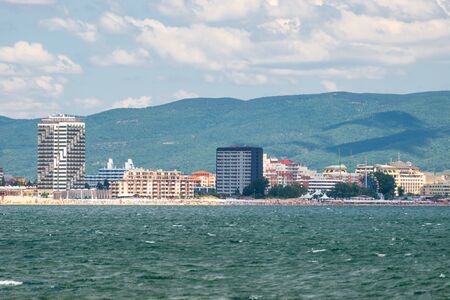 Sunny Beach, Bulgaria July 15, 2019. Hotels and houses on the shores of the Black Sea in Sunny Beach seen from afar.のeditorial素材