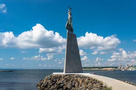 Nessebar, Bulgaria July 15, 2019. Statue of Saint Nicholas in Nessebar in Bulgaria. A popular landmark in Nessebar. Located at the causeway connecting the land and island part of Nessebar.のeditorial素材