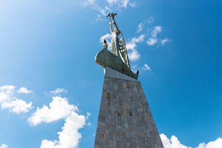 Nessebar, Bulgaria July 15, 2019. Statue of Saint Nicholas in Nessebar in Bulgaria. A popular landmark in Nessebar. Located at the causeway connecting the land and island part of Nessebar.のeditorial素材