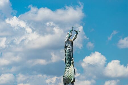 Nessebar, Bulgaria July 15, 2019. Statue of Saint Nicholas in Nessebar in Bulgaria. A popular landmark in Nessebar. Located at the causeway connecting the land and island part of Nessebar.のeditorial素材