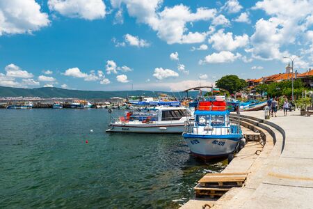 Nessebar, Bulgaria July 15, 2019. Sea port on the shores of the Black Sea in Nessebar in Bulgaria on a beautiful hot day.のeditorial素材