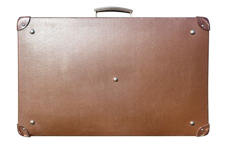Old brown leather suitcase, isolated on a white background with a clipping path.の写真素材