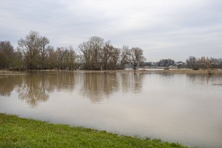 The high state of the Rhine in western Germany, water has risen from the riverbed.の写真素材