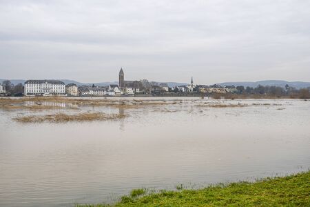 The high state of the Rhine in western Germany, water has risen from the riverbed.の写真素材