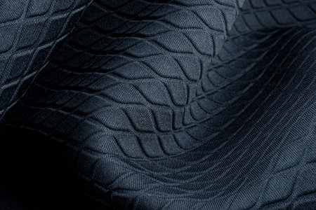 Background made from a macro of real material in dark blue, diamond shapes.