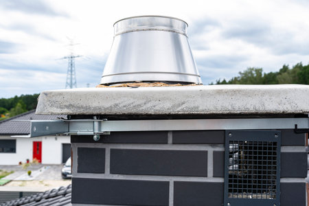 Chimney holder for mounting a satellite dish on the chimney, close-up view.の写真素材