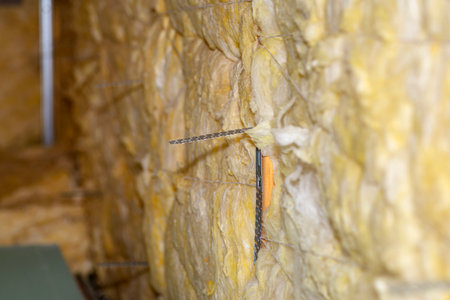 Aluminum frame with hangers placed on beams in the attic for mounting plasterboards.