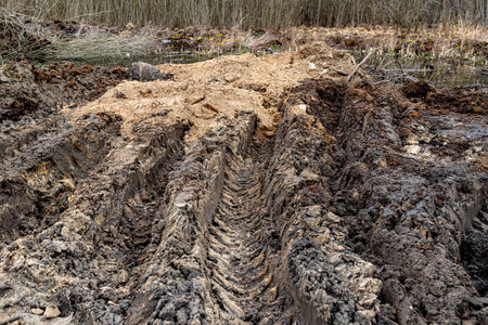 Excavated swamps with high groundwater, visible garbage and peat.
