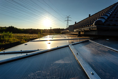 The terrace covering is visible from above, the roof is covered with polycarbonate.