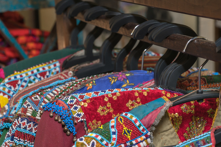 peru clothes on hanger in the marketの写真素材