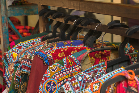 peru clothes on hanger in the marketの写真素材