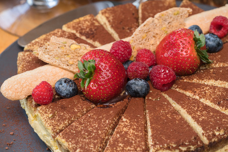 Tiramisu with strawberriesの写真素材