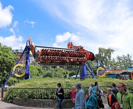 HELSINKI, FINLAND - JULY 11, 2015: Amusement rides in the amusement park in Helsinkiのeditorial素材