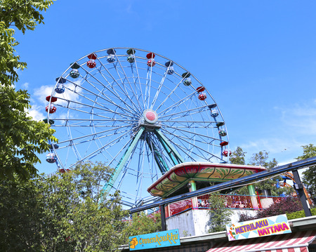 HELSINKI, FINLAND - JULY 11, 2015: Amusement rides in the amusement park in Helsinkiのeditorial素材