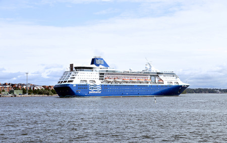 HELSINKI, FINLAND - JULY 8, 2015: Large marine passenger ship in the port of Helsinkiのeditorial素材