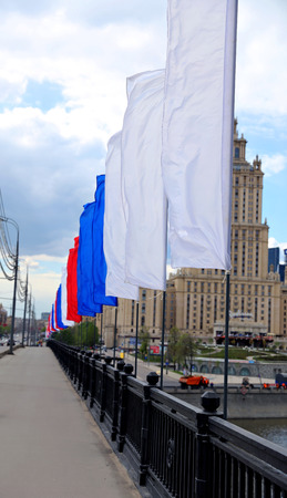 Colorful festive flags during a holiday in Moscowの写真素材