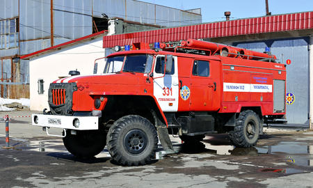 MOSCOW, RUSSIA â€“ MARCH 26, 2016: Red fire truck in Russia
