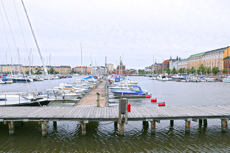 HELSINKI, FINLAND â JULY 6, 2015: Yachts and boats at the pier in the port of Helsinkiのeditorial素材