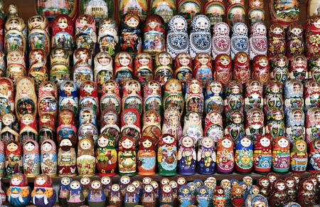 Colorful Russian nesting dolls at the marketの写真素材