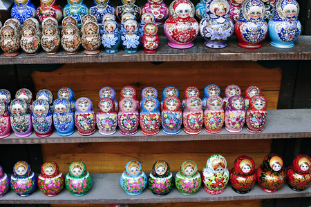 Colorful Russian nesting dolls at the marketの写真素材