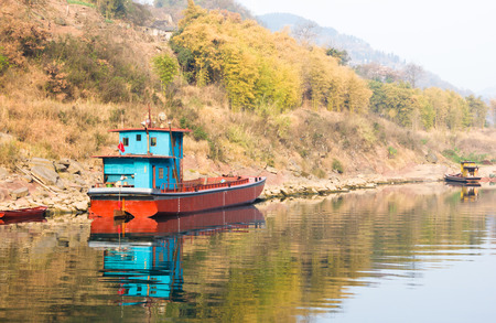 Ship Floating on Chishui River の写真素材