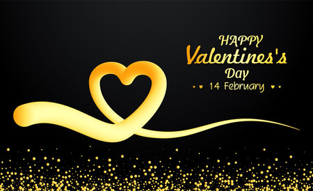 Happy Valentine's Day banner. Holiday background design with big heart made of pink, red and blue Origami Hearts on black fabric background. Horizontal poster, flyer, greeting card, header for websiteのイラスト素材
