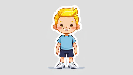 cute little boy with hairstyle and casual clothes vector illustration designの素材