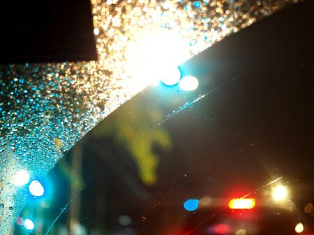Rain in the car at night