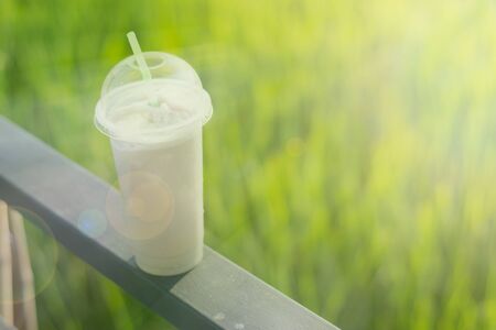 Coffee smoothie in rice field