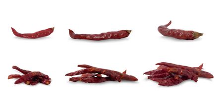 Dried chillies on a white background,with clipping pathの写真素材
