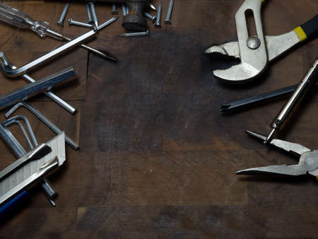 Equipment for handicrafts Place on a dark brown wooden floor in the center of the blank to add...