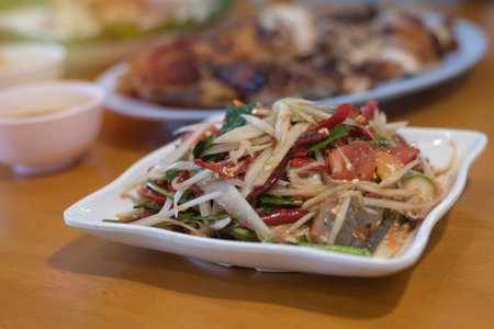 papaya salad, papaya salad, fresh shrimp, fresh shrimp should be fresh, just the right size, washed thoroughly with water. Then bring fresh shrimp. peel off then cut the back and pull out the black line then rinse thoroughly with waterの写真素材