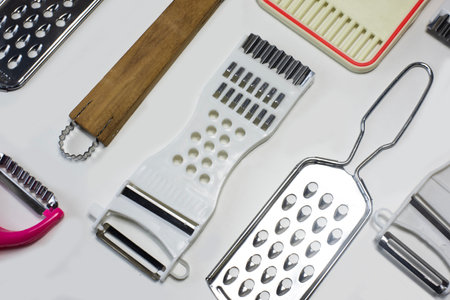 Fruit peeling knives, assorted types, all over a white background. to choose to use as appropriateの写真素材