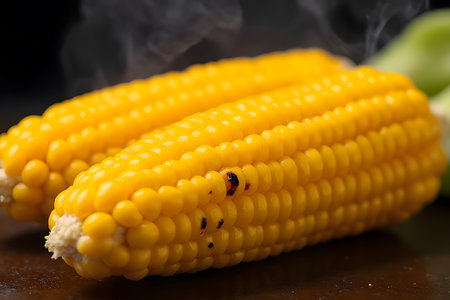 grilled yellow corn for food, ready to eat, with smoke from the charcoal stove, fragrant throughout the roomの素材