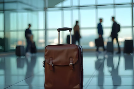 luggage at the airport ready to travel around the worldの素材