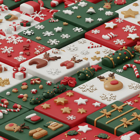 A charming and cheerful seamless pattern featuring classic Christmas characters and elements. This festive design includes watercolor of jolly Santa Claus, adorable snowmen, friendly reindeer, decorated Christmas trees, gift boxes, candy canes, and holly berries. Ideal for a wide range of holiday-themed projects such as wrapping paper, fabric, greeting cards, digital backgrounds, invitations, and seasonal decorations.の素材